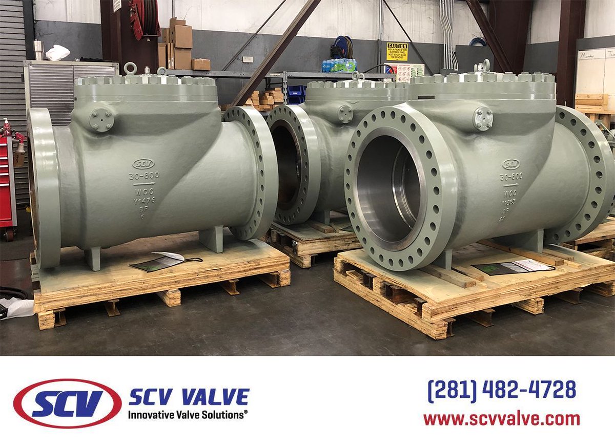 ValveScv's tweet photo. SCV – Three 30" Class 600, API 6D Full Port Pipeline Swing Check Valves being prepared for shipping. Contact us for all of your valve needs.
 
RFQ: sales@scvvalve.com
Phone: (281)482-4728
Web: https://t.co/A769kduo4R
 
#scvvalve, #api6D, #midstream https://t.co/SiItu7bDsr