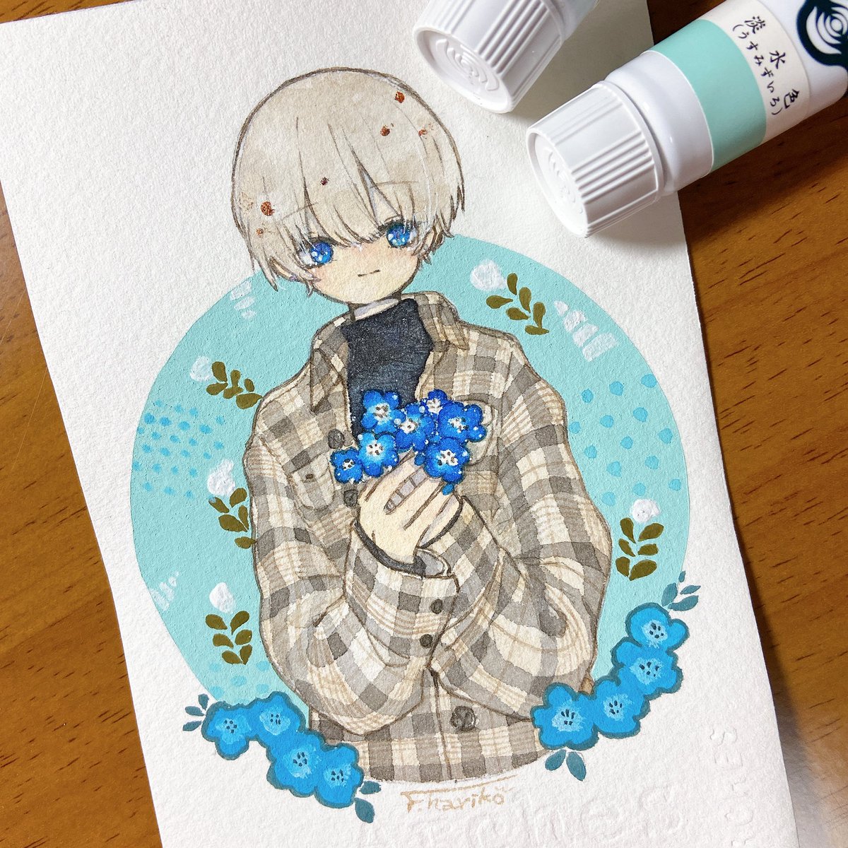 ネモフィラと少年シリーズ 針子 ミニ色紙展のイラスト