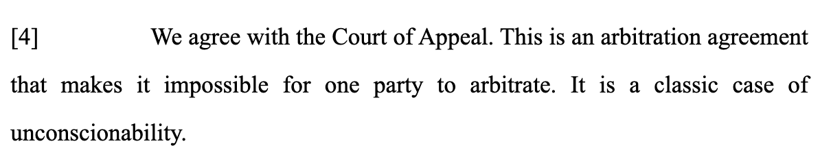 PhilHoldsworth's tweet photo. The @SCC_eng decision in #UbervHeller is out!
8-1, a clear ruling: "This is an arbitration agreement that makes it impossible for one party to arbitrate. It is a classic case of unconscionability"
Congrats @pavLAWich & @cippic
https://t.co/lETpUVagDu https://t.co/aBF4jiRH4P