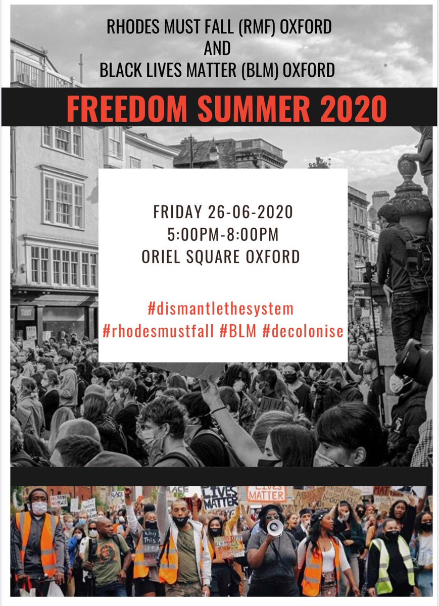 RMF_Oxford's tweet photo. Come Join Us

**5-8pm**
**Oriel Square**
**#RhodesMustFall**

@OrielOxford and @UniofOxford you are welcome too! https://t.co/a4RunRncRU