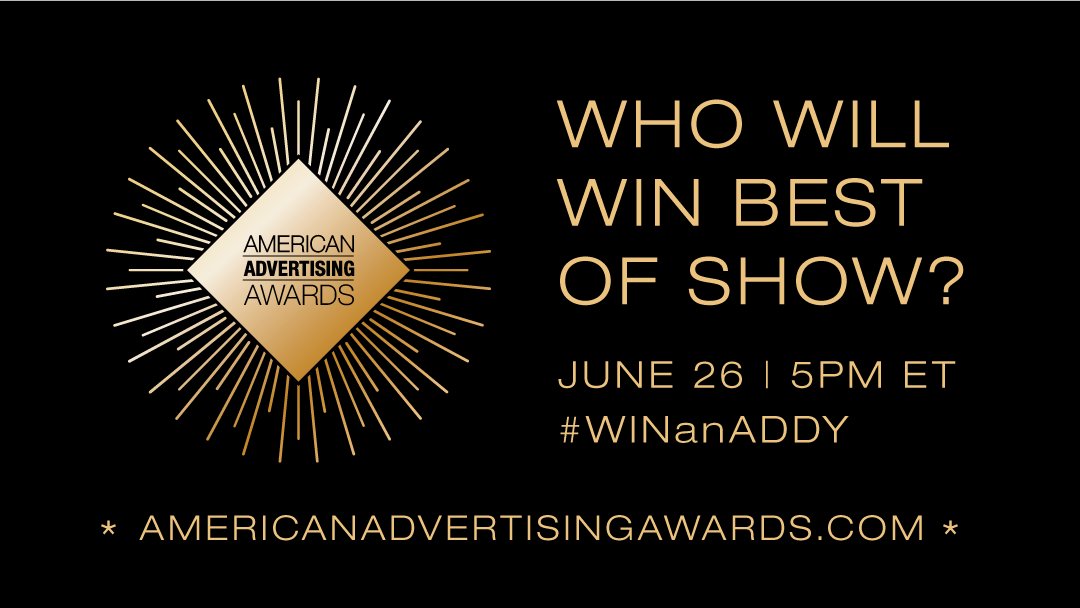 Who will win “Best of Show” at the American Advertising Awards? Tune into TODAY at 5pm to find out who takes top honor! Watch with us at americanadvertisingawards.com #WinAnADDY