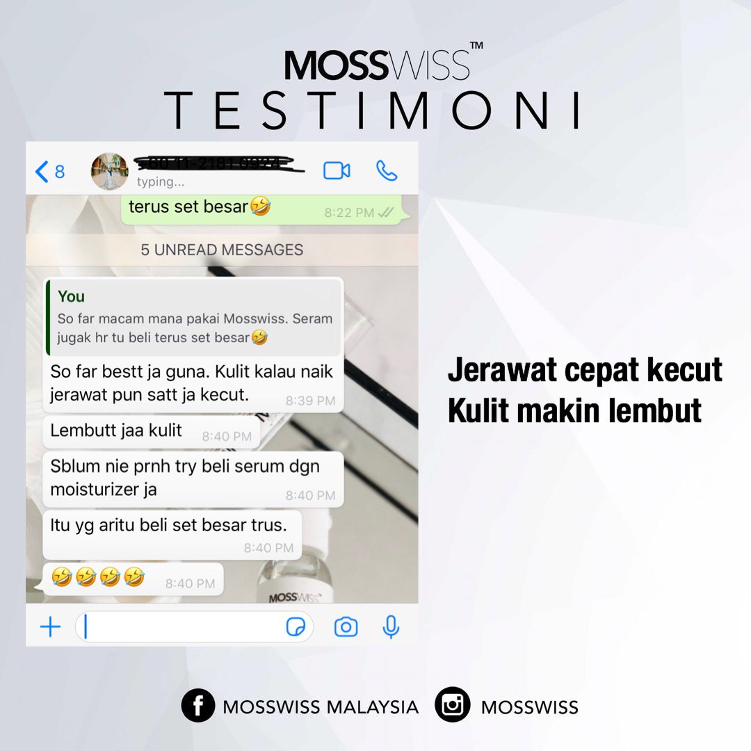Banyak feedback kita terima dari customer yang dah try Mosswiss Skincare. Alhamdulillah we are so happy Mosswiss suite well with you  And mosswiss skincare ni SUITABLE FOR ALL SKINTYPE tau 