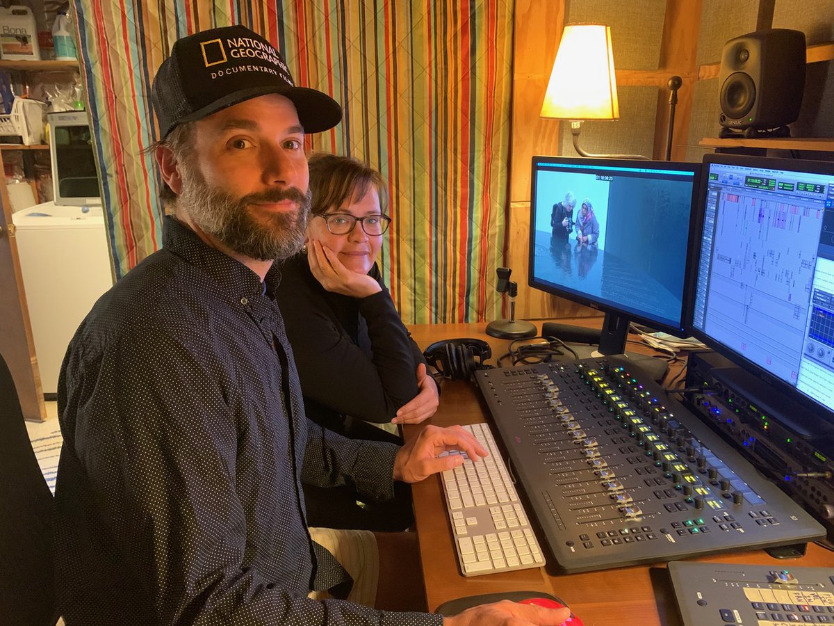 stranger_sister's tweet photo. We are in the final stretch of finishing Stranger/Sister! After some workarounds due to the pandemic, here's Dir. Katie Taber doing the final audio mix IN HER BASEMENT, w/ her in-house audio designer/engineer who happens to be her husband, Mike Frank, one of the best in the biz! https://t.co/ZPQOTK0BtR