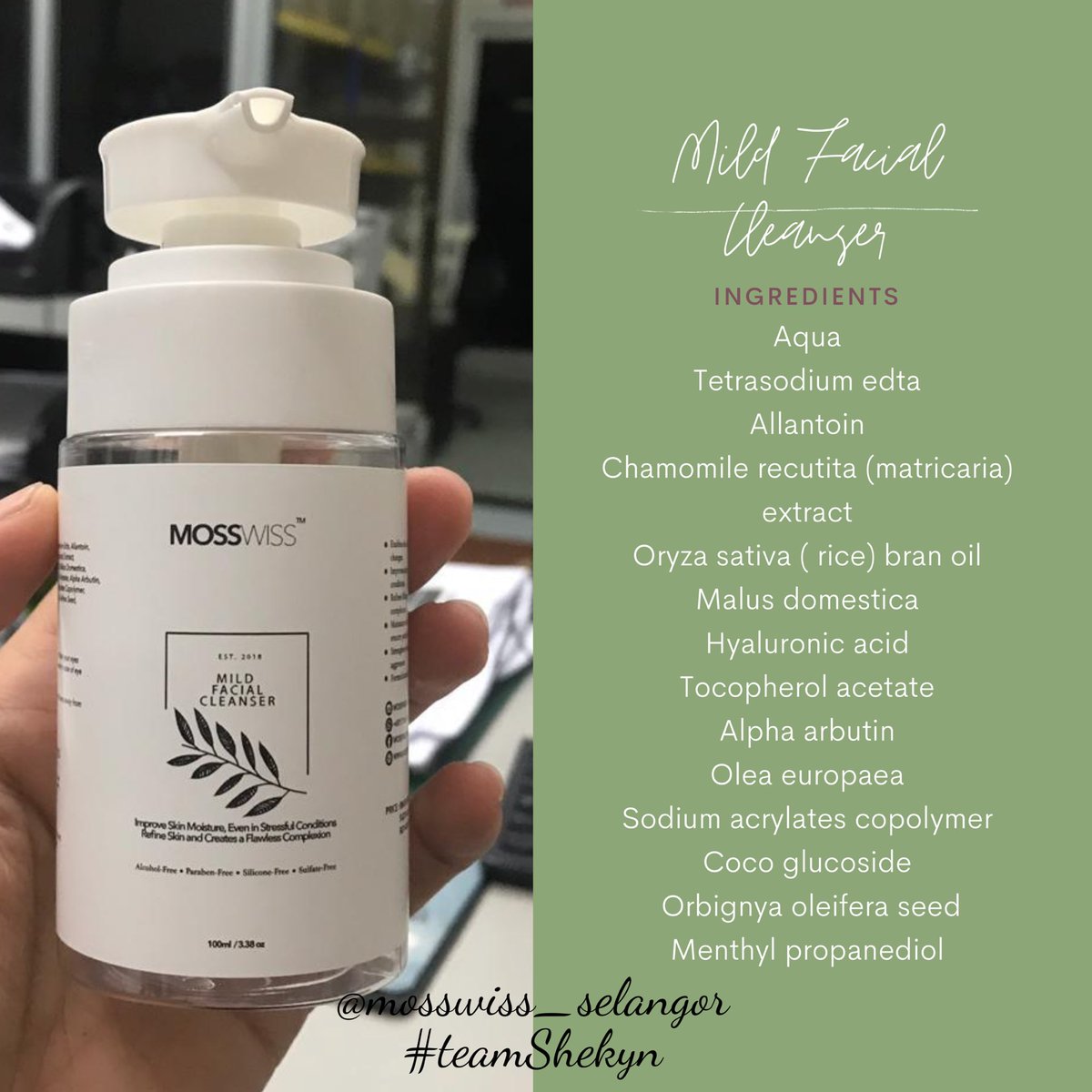 Ingredients yang ada dalam product ni semua best teruk !!  Jangan pelik kenapa you won't find "lumut" as the ingredients dalam ni? Bcs lumut tadi dah dipecahkan dalam bentuk Aqua,Isomalt & Phytol Yang penting dalam mosswiss does not contain alcohol, paraben, & fragrance