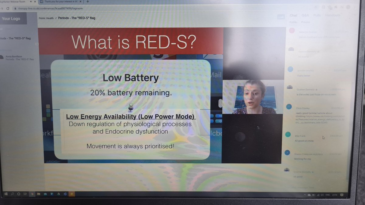 RehabSwain's tweet photo. RED-S talk with @AnnaBoniface ! Really been looking forward to this talk today as I've really enjoyed previous talks with Anna during my university course! Thank you to all the speakers today its been a very insightful day! #TherapyLive https://t.co/NPnkLqDbFl