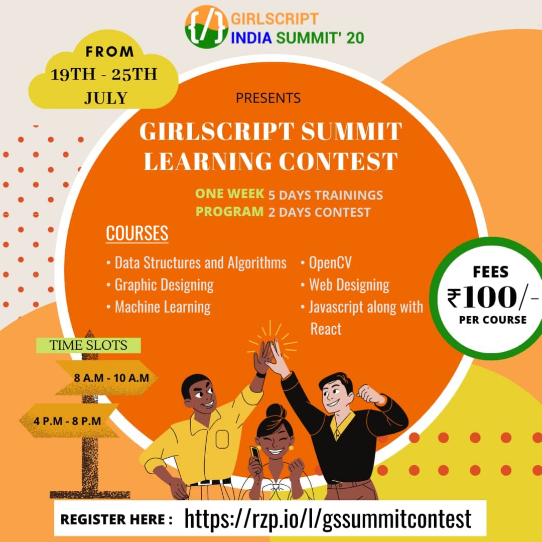 gssummit_2021's tweet image. Hey Folks! 👩‍💻👨‍💻

&quot;Learning and Testing yourself is a simultaneous process&quot;.

@Girlscript1 brings you the &quot;GirlScript Summit Learning Contest&quot;. 

📚Syllabus &amp;amp; Timetable:-
tinyurl.com/Contest-Syllab…

Register yourself now:
rzp.io/l/gssummitcont…

 #girlscript #gssummitindia2020