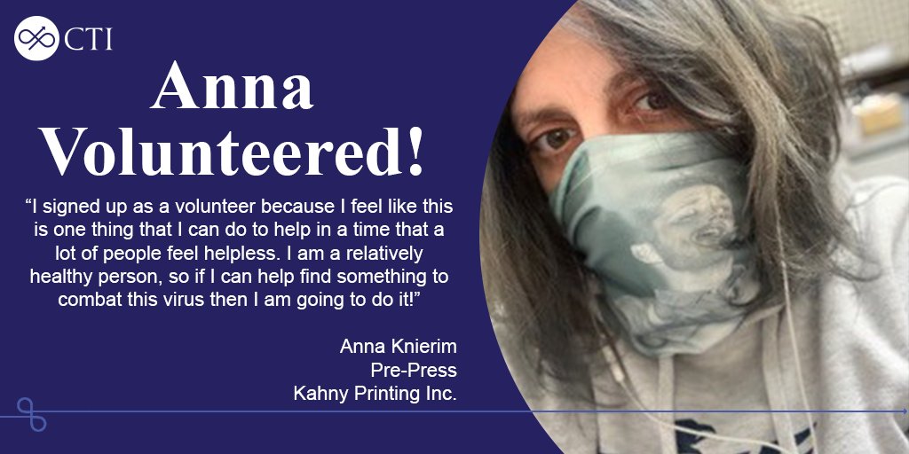 Thank you to Anna Knierim , Pre-Press at @KahnyPrinting, for helping us get one step closer to bringing a COVID-19 vaccine to the public!
If you would like to join Anna in combating this virus, visit
https://t.co/MC08035sJ3
#COVIDvaccine #Volunteer #ClinicalResearch #COVID19 https://t.co/qftdlemfBn