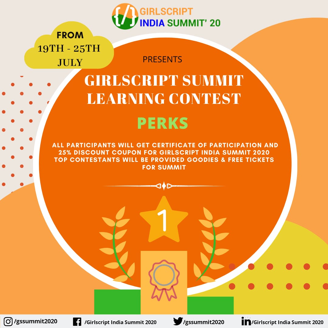 gssummit_2021's tweet image. Hey Folks! 👩‍💻👨‍💻

&quot;Learning and Testing yourself is a simultaneous process&quot;.

@Girlscript1 brings you the &quot;GirlScript Summit Learning Contest&quot;. 

📚Syllabus &amp;amp; Timetable:-
tinyurl.com/Contest-Syllab…

Register yourself now:
rzp.io/l/gssummitcont…

 #girlscript #gssummitindia2020