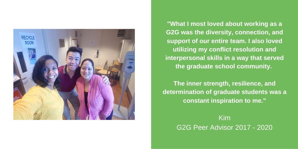 GradCRCUofT's tweet photo. Longstanding G2G Peer Advisor and @OISEUofT PhD student Kim expressed her love for the GradCRC team and being able to assist (and be inspired by!) the #UofT grad community. Thank you for your years of coaching, facilitation, and authentic connection-building, Kim! 🌱 https://t.co/eoSDI7bvjL