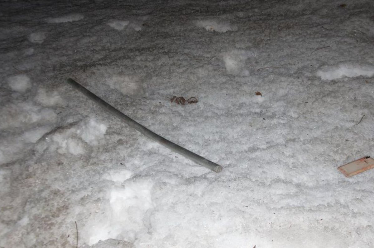 This is the pipe in question, how it was found by police on the night of the alleged assault. Warning this may be difficult for some to see.