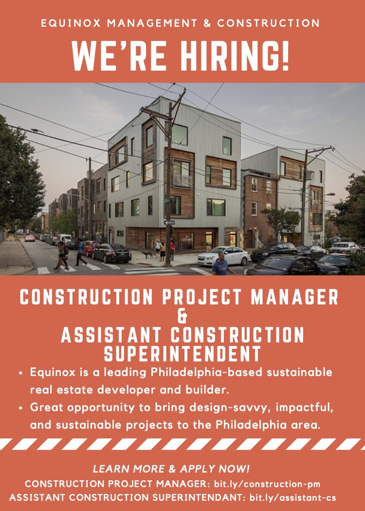 JANEdotHR's tweet photo. Equinox Management &amp; Construction, a #Philadelphia based, fully integrated #realestate development, #propertymanagement, &amp; #generalcontracting company is #nowhiring!

If you're interested in taking control of your #career, apply using the links below! #apply #construction #philly https://t.co/6WAz4EkTN2