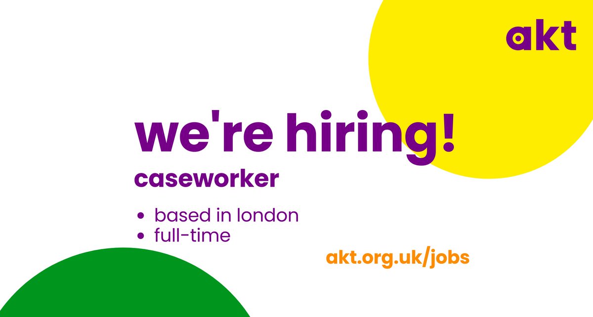 📢 akt IS HIRING 📢

Our London team is looking for a full-time Caseworker to join our small and dedicated Services team: akt.org.uk/news/vacancy-c…