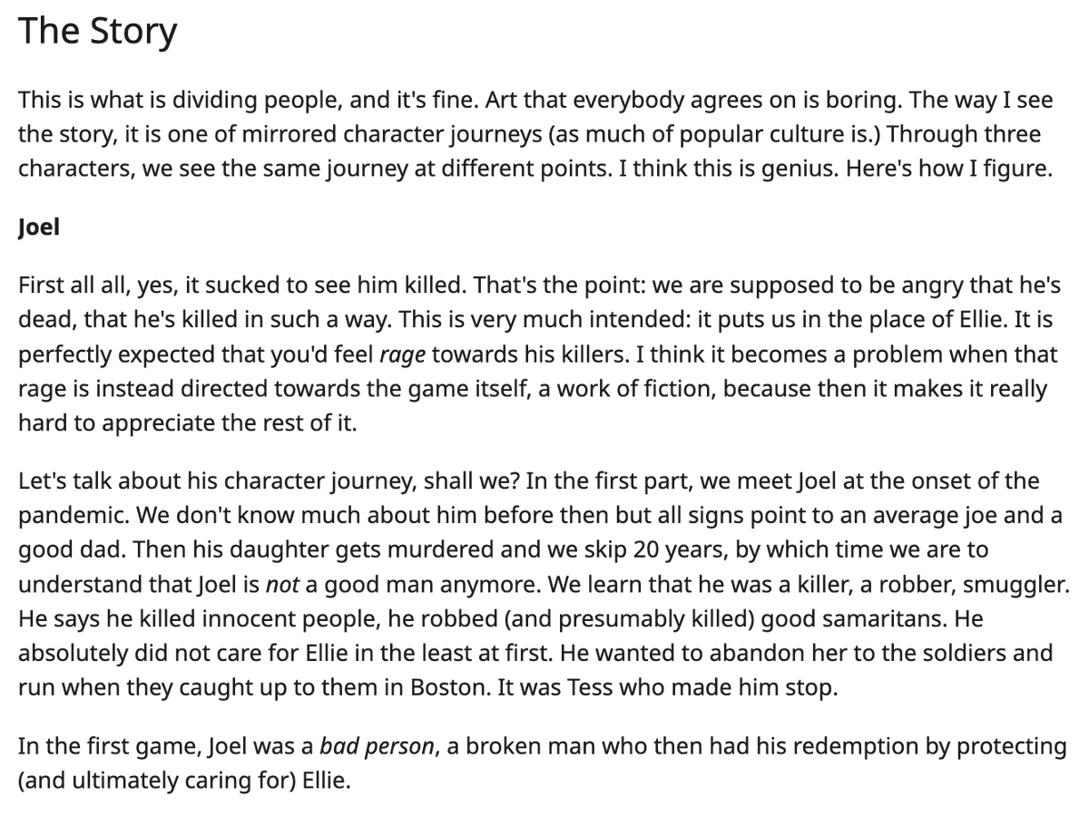 A good comment on the parallels of the 3 main characters arcs. #TheLastofUs    #TheLastofUsPart2    #TheLastofUs2    #TheLastofUsPartII    #TLOU2    #TLOU  #NaughtyDog