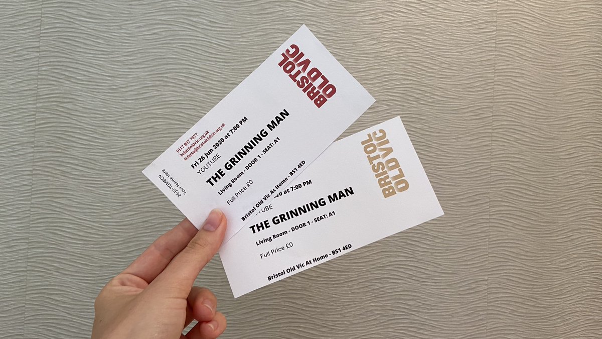 BristolOldVic's tweet photo. Have you collected your tickets for this evening's performance of #TheGrinningMan yet? Don't worry, you've still got time to print 'em and cut 'em out at home for yourself and your lockdown buddies: https://t.co/qLOjwjYjeR https://t.co/e1bf0aQpEl