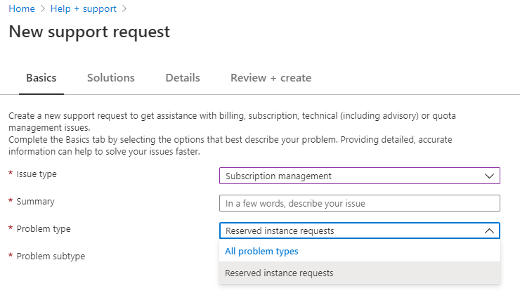 _JMesserli_'s tweet photo. @AzureSupport How would I do that? I can only select "Reserved instance requests", which doesn't seem to apply here https://t.co/XdPEIpx9zO