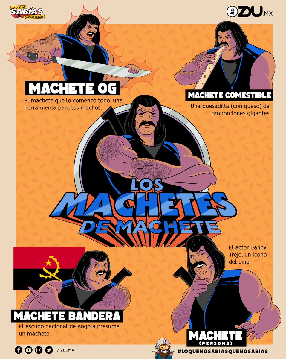 ZDUMX's tweet image. Una guía para que no te pierdas entre los machetes del mundo, explicada por #Machete.
#DannyTrejo #Cine #Televisión  #Bandera #Comida  #QuedateEnCasa #ícono #MiniEspías #Baywatch #ChuckNorris #SylvesterStallone