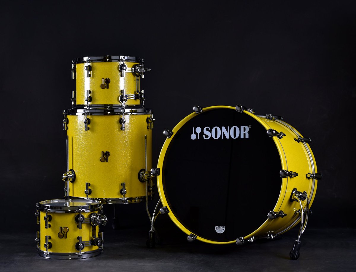 sonordrumco's tweet photo. Happy Finish Friday!! What do you guys think about this Yellow Sparkle kit? All shells are black lacquered inside and hardware is chrome, with the exception of the mallet logos which come in gold! Build your own dream kit today: https://t.co/xb9fO3DpFR https://t.co/k4eQ2E3PNc