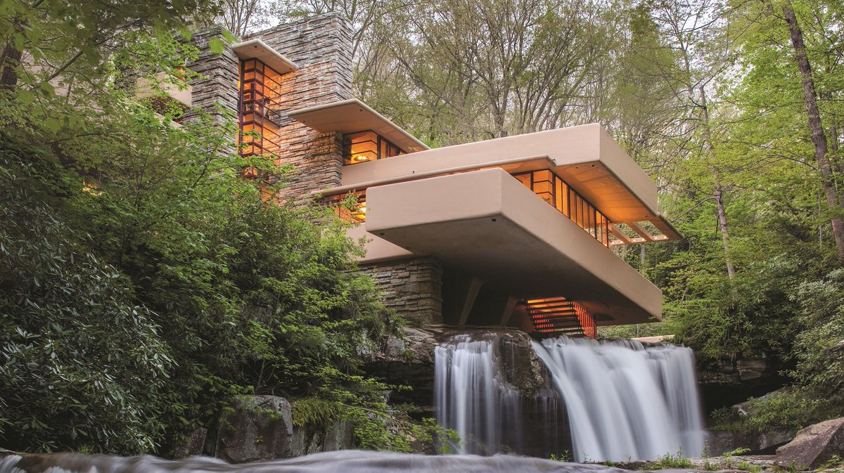 Fallingwater's tweet photo. After visiting Bear Run, #FrankLloydWright wrote to Edgar #Kaufmann, a “domicile has taken vague shape in my mind to the music of the stream.” Learn more: https://t.co/DvPHWdVtN7. 
Photo by Christopher Little. 
#FridayswithFrank  #Fallingwater #LaurelHighlands https://t.co/7sdJggkkg7