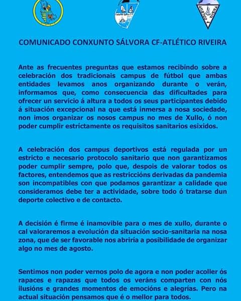 Comunicado sobre os tradicionais campus de verán en A Fieiteira.