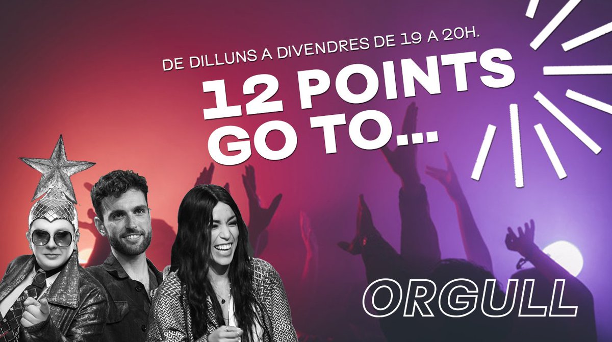 OrgullRadio's tweet photo. 🔴 EN DIRECTE
Comença una nova edició de #12PointsGoTo i la millor música del festival d'Eurovisió fins les 20h.
🔊 https://t.co/RltaxJ9NV5 https://t.co/EEClxAIbnV