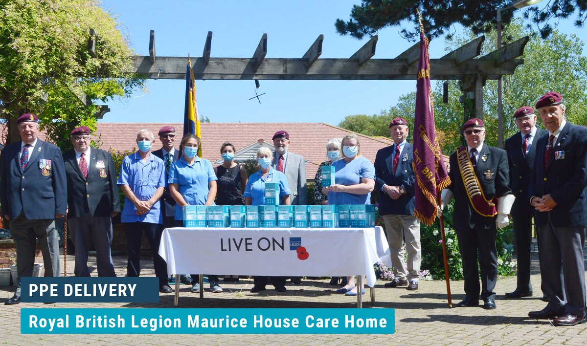 UKMaskForce's tweet image. Under the leadership of Brigadier Hamish McGregor, MBE, MC, #AirborneForces Veterans turned up proudly wearing their red berets and medals to hand over #masks to the #RoyalBritishLegion Maurice House Care Home in Broadstairs. #PPE #frontline ukmaskforce.co.uk/royal-british-…
