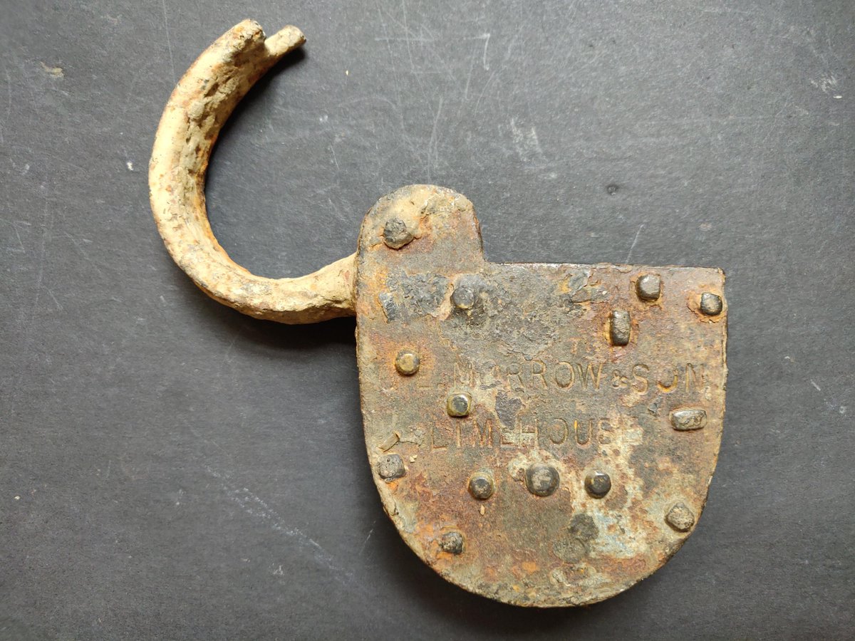 TideLineArt's tweet image. I love finding old padlocks on the Thames foreshore &amp;amp; especially when you find the name to research under the rust which can unlock a story! like this one which is amongst my top ten favourite mudlarking finds. It's stamped with G. E. Morrow &amp;amp; Sons  #mudlarking #mudlark