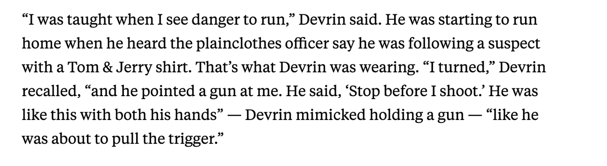 11/ And let’s remember, there are *people* behind these cases. Including kids. Like Devrin, a 9th grader my family saw on Halloween. Police tackled, handcuffed, and arrested him. He was trick-or-treating.  https://www.propublica.org/article/my-family-saw-a-police-car-hit-a-kid-on-halloween-then-i-learned-how-nypd-impunity-works