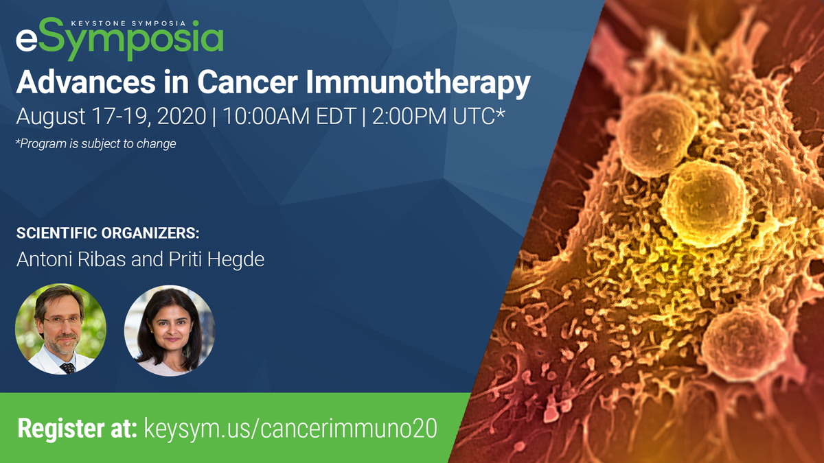 NickDua's tweet photo. Join me in August for the @KeystoneSymp virtual meeting, Advances in Cancer Immunotherapy, featuring new frontiers in #CancerImmunotherapy research from field leaders. Register now at https://t.co/TCDLVwAGFz #VKScancerimmuno20 #eSymposia https://t.co/kKsXKkKl8R