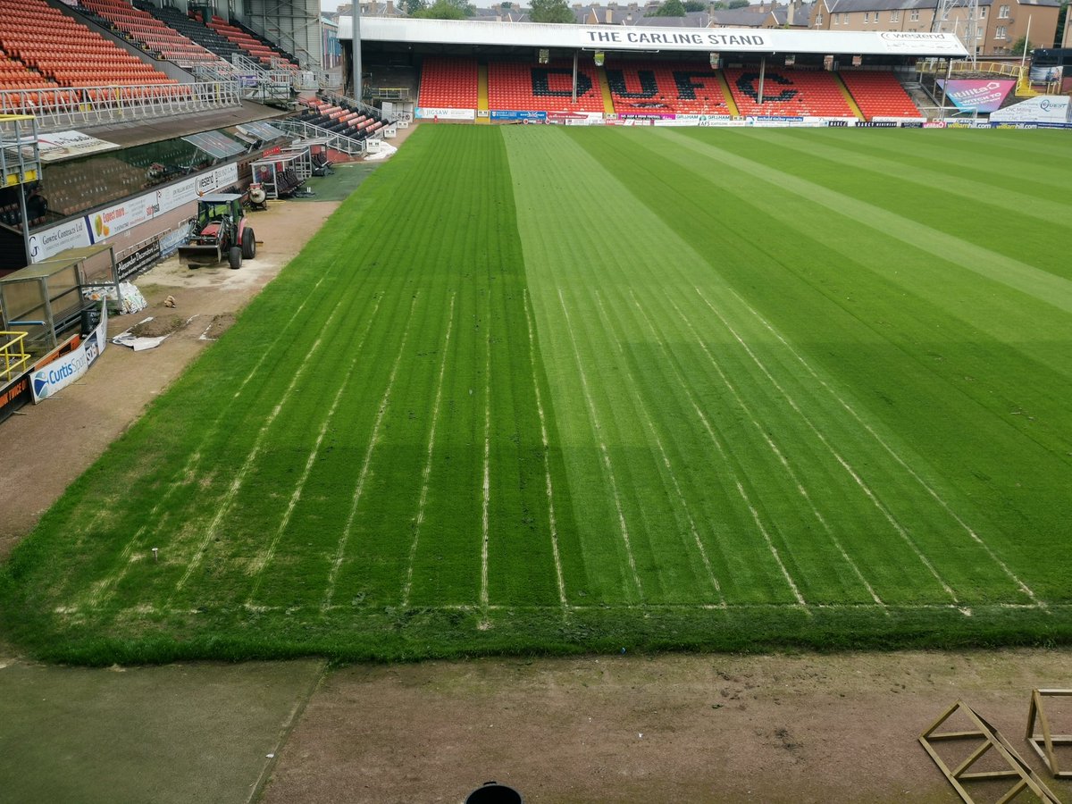 forthroots_'s tweet photo. Just over two weeks since I finished at Tannadice. Good example of targeted use of our MultiTool on the sand slits to create seed pots. A little overlay on top of those drain lines next week from Billy and we will be right on track to full recovery. #linkageisthekey https://t.co/ekg8eidJ3D