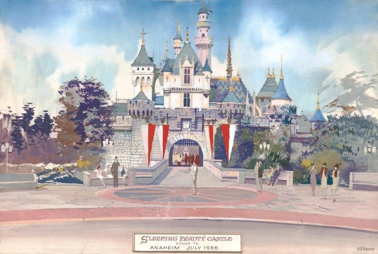 Concept art of Sleeping Beauty Castle at Disneyland by Herb Ryman (1954)