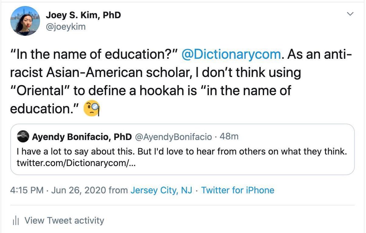 joeykim's tweet photo. Cheers-ing with @AyendyBonifacio in fighting to get https://t.co/AmRnFJFF7H do a “thorough review” of the usage of “oriental” in all their definitions. #antiracist #wordsmatter #jkab #orientalism #bigger6 https://t.co/hBGKyP9LB9