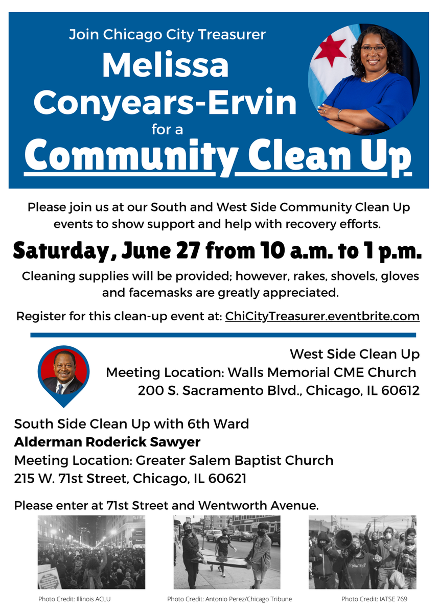 ChiTreasurer's tweet photo. Don't forget! Help us #CleanUpChicago tomorrow! Meet us at our South Side (215 W. 71st Street) or West Side (200 S. Sacramento Blvd.) location at 10AM!
Register at: https://t.co/NeNIwMWxYK! https://t.co/eOSOdkbtyi