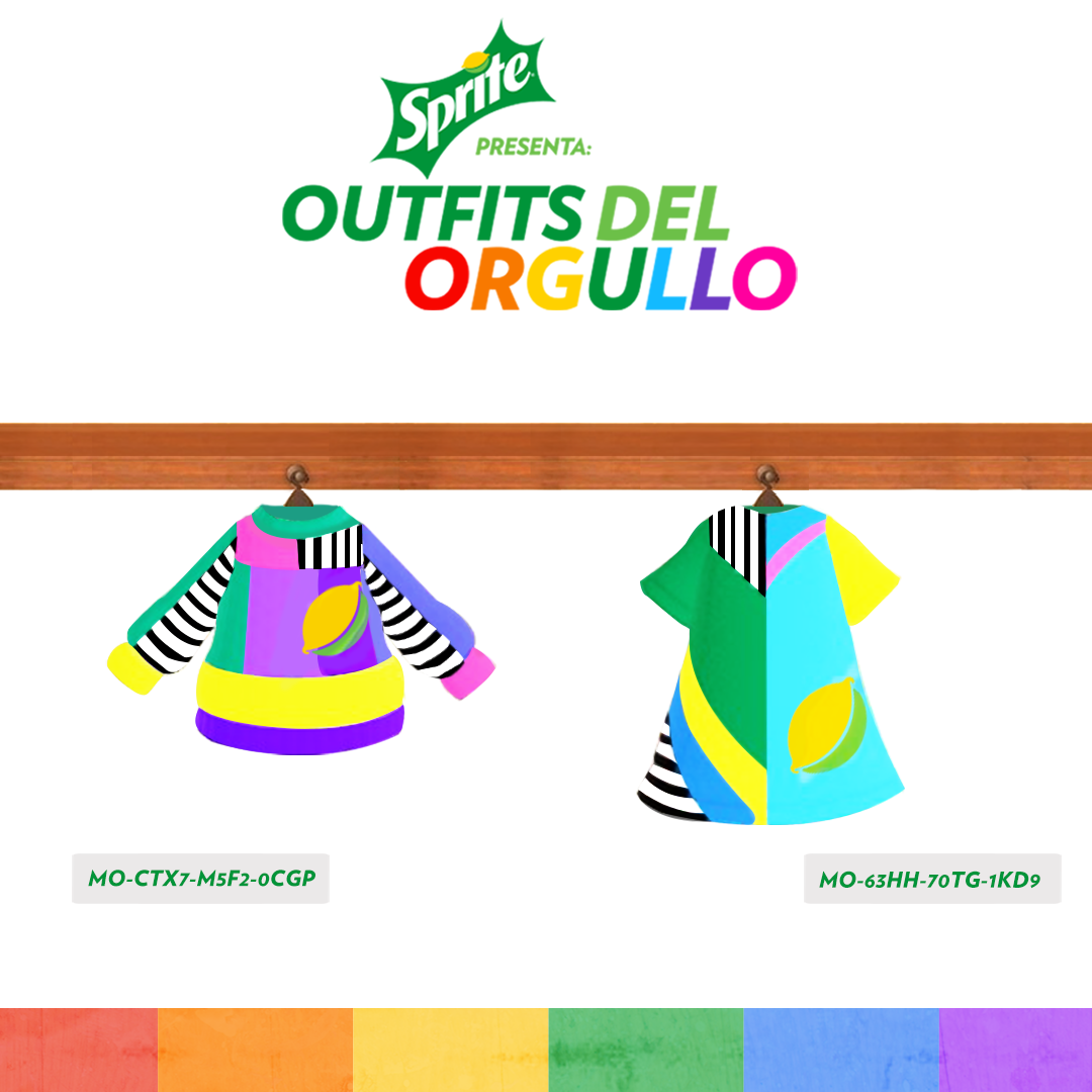 Azevrec's tweet photo. Para la marcha virtual en este #MesDelOrgullo, la gente de Sprite se subió al tres diseñando ropa alusiva en #AnimalCrossing! #SpritePride https://t.co/5SVinRrQry