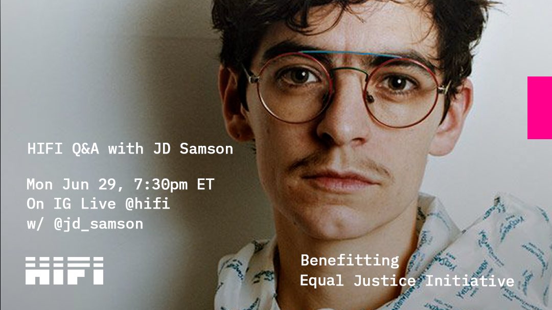 Join us Monday 6/29 @ 7:30pm ET on IG Live broadcast for HIFI Q&amp;A with our guest <a href="/jdsamson/">JD Samson</a> to benefit <a href="/eji_org/">Equal Justice Initiative</a> #HIFI #weareHIFI #HIFIpresents