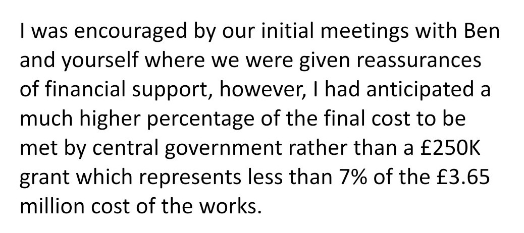 And Andy Abrahams emerges from the meetings with a sense that Jenrick is going to do rather more to help with the quarry works than the modest contribution Jenrick actually makes.And he writes to Jenrick expressing his disappointment. (The "Ben" is Ben Bradley, the local MP).