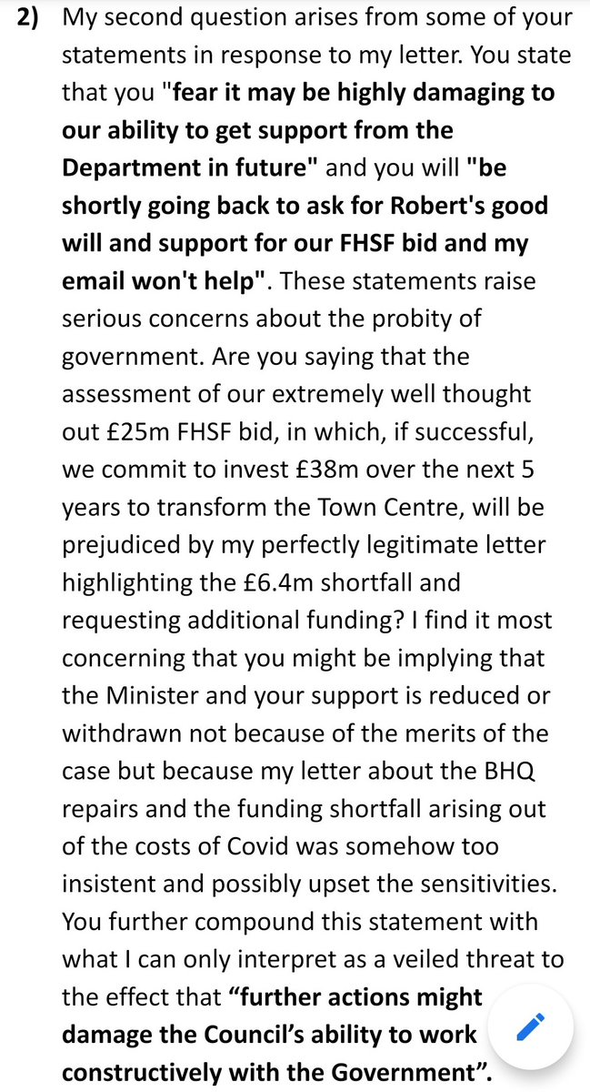 Abrahams responds: surely you can't be suggesting Jenrick would take into account his own political embarrassment in considering whether to award Mansfield FHSF money?