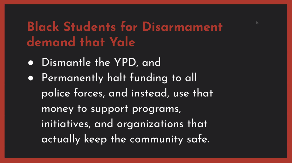 YaleEJC's tweet photo. We're at the @bsdyale teach-in happening now! Follow along here to learn about the history of the YPD and how to organize with us to #DefundYPD https://t.co/ixkJch5tPM