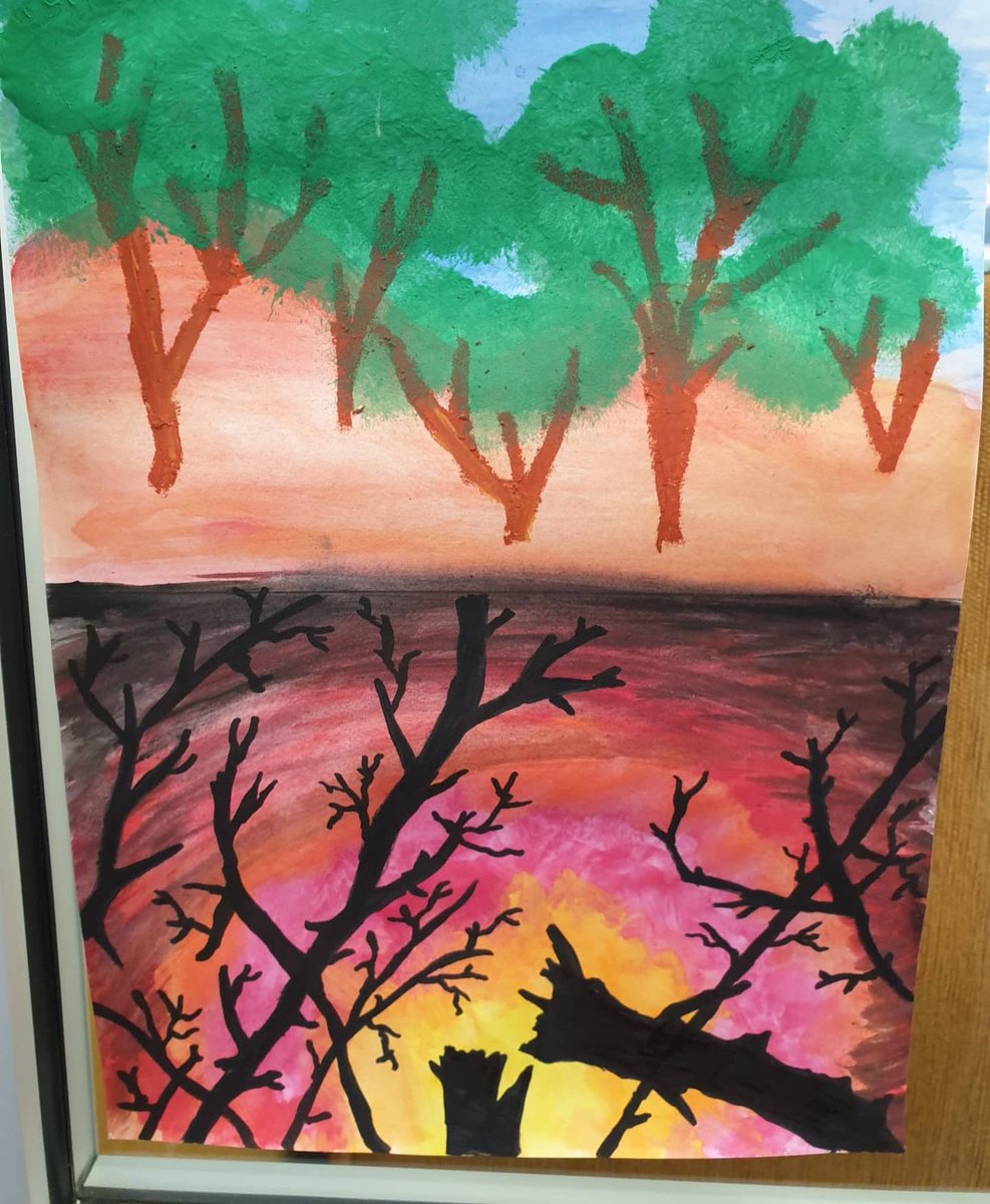 Ashley_Adams5's tweet photo. I love how our natural disaster artwork turned out. The impact of Australian bushfires. Thanks for inspiring us  https://t.co/fPoS5pxUnu #Yr6 #Yr5 #Stage3 #primaryart #middleschoolart #naturaldisasters https://t.co/gFbqVTag9u
