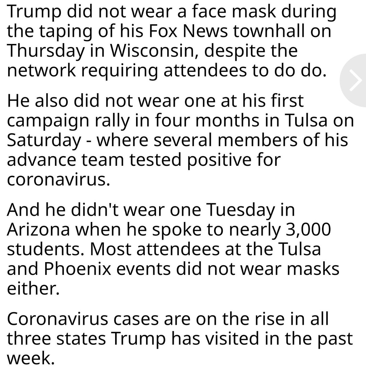 Adding to my thread #Republican senators now realize that  #Trump is gonna cause them to lose control of the SenateSo they're finally speaking out - ironically now that their states are spiking with the  #CoronaVirus - that everyone should wear a  #Mask https://twitter.com/Kristib43042441/status/1276566903662796801?s=19