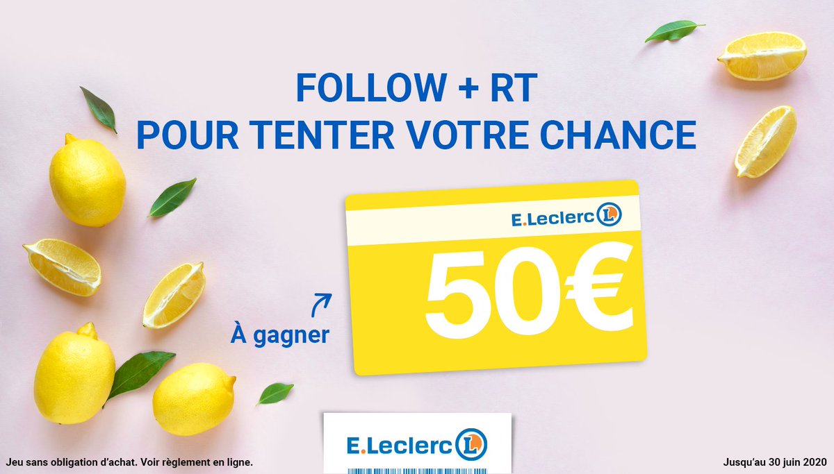 Leclerc's tweet photo. Coup de frais vitaminé pour bien terminer la semaine : Follow + RT pour tenter de remporter une e-carte cadeau de 50€ et profiter de l'été. #Jeu #Concours 🍋 https://t.co/0CfpYC5l9e
