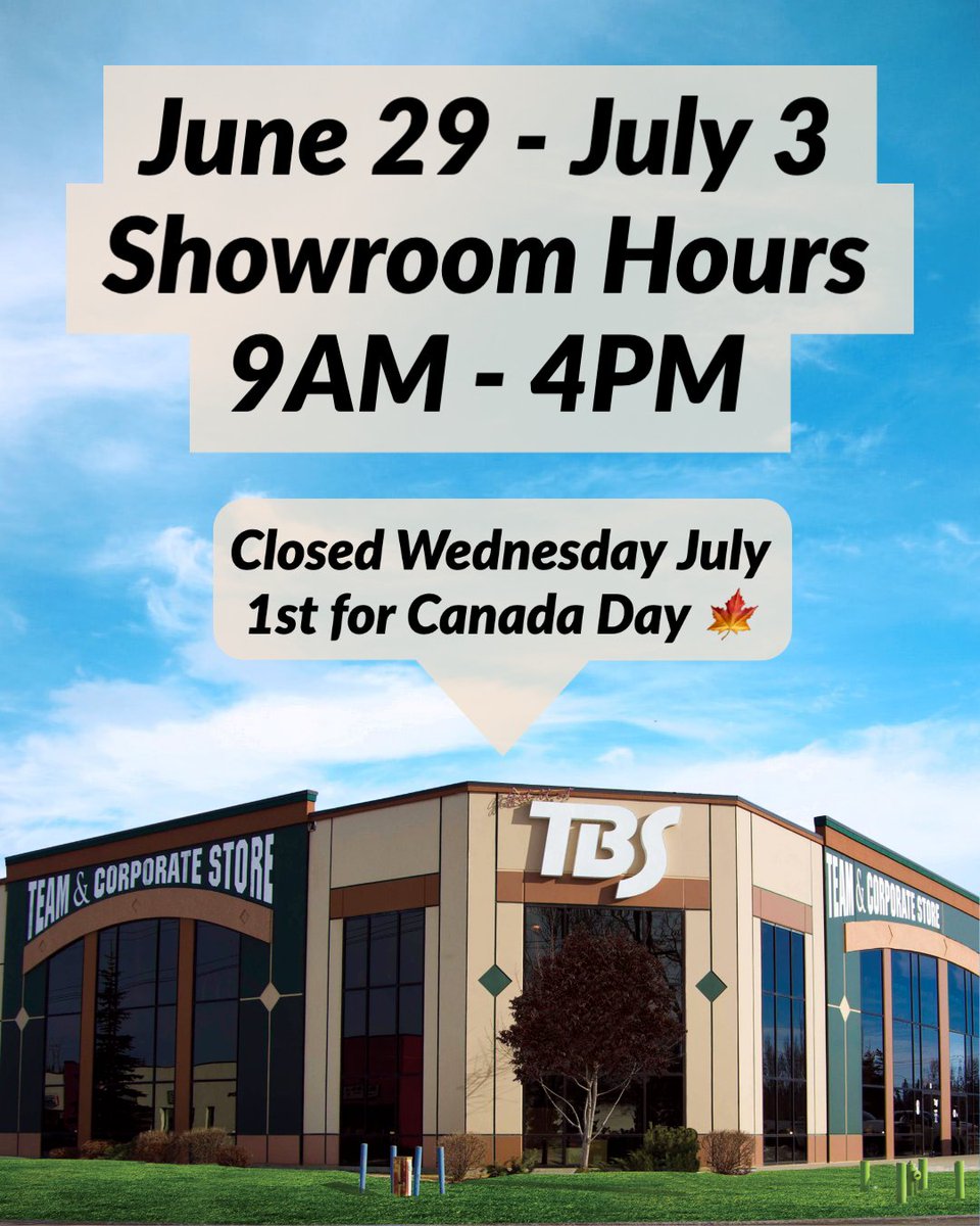 legacy_brandco's tweet image. TBS showroom hours next week - minus Wednesday when we celebrate our awesome country 🇨🇦  ❤️  

Enjoy the weekend and we will see you Monday!

#getitattbs #updatedhours #canadianeh #canadaday #midweekbreak