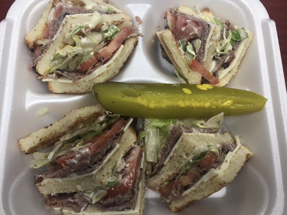ISCChicago's tweet image. Triple Decker Roast Beef Sandwich (2 layers of meat, lettuce, tomato, coleslaw and pickle) on toasted white bread from Delmonico Chicago #SupportLocalRestaurants #SupportLocalBusinesses #GreatAmericanTakeout