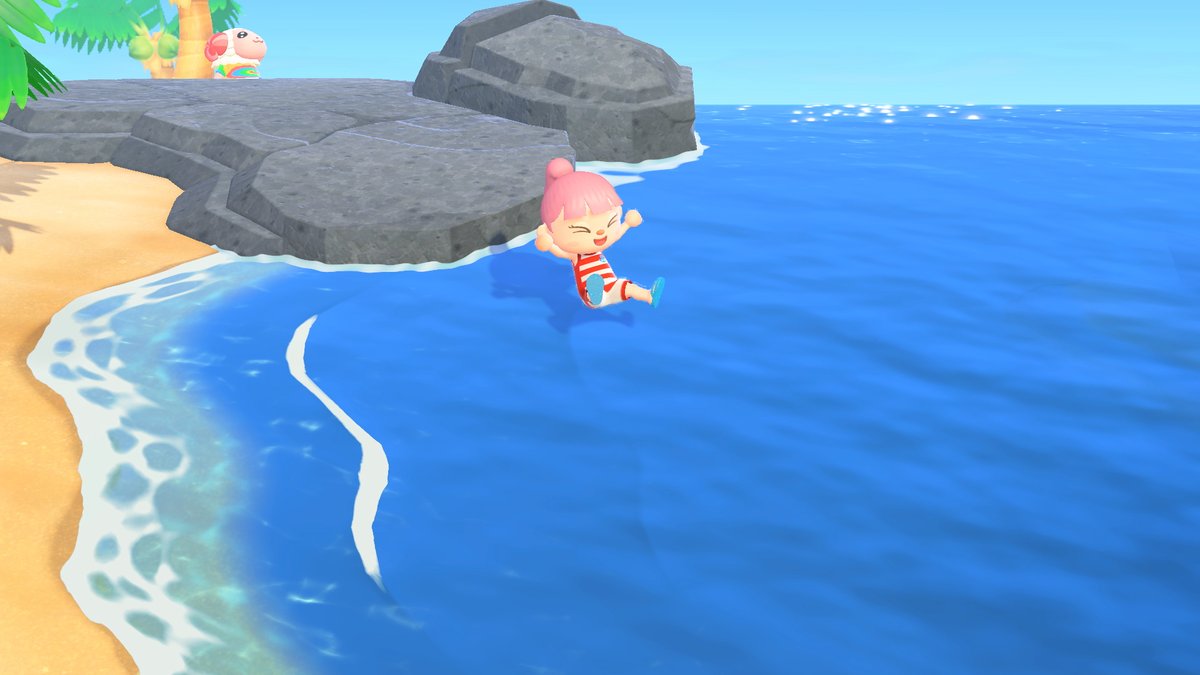 NintendoAmerica's tweet photo. Don your wet suit to swim in the ocean around your island! Dive deep to discover new sea creatures and then donate them to the museum. Once the #AnimalCrossing: New Horizons free Summer Update – Wave 1 arrives on 7/3, you’ll be able to enjoy this new feature anytime. https://t.co/cXEOtYdqha