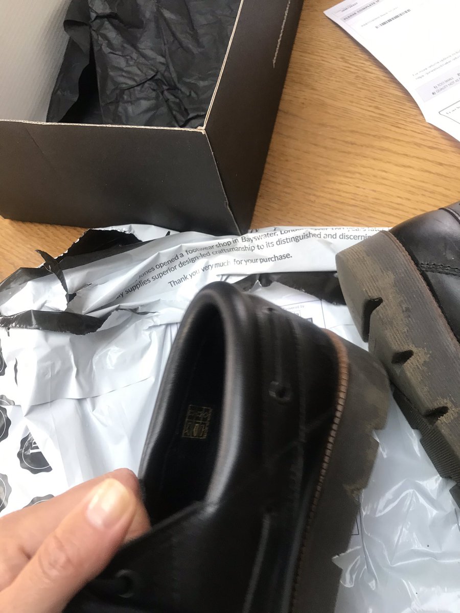 dkanderson2's tweet photo. New shoes......Dirty, worn shoes with a hole delivered today @JonesBootmaker where is your quality control https://t.co/PgeoPr2bIb
