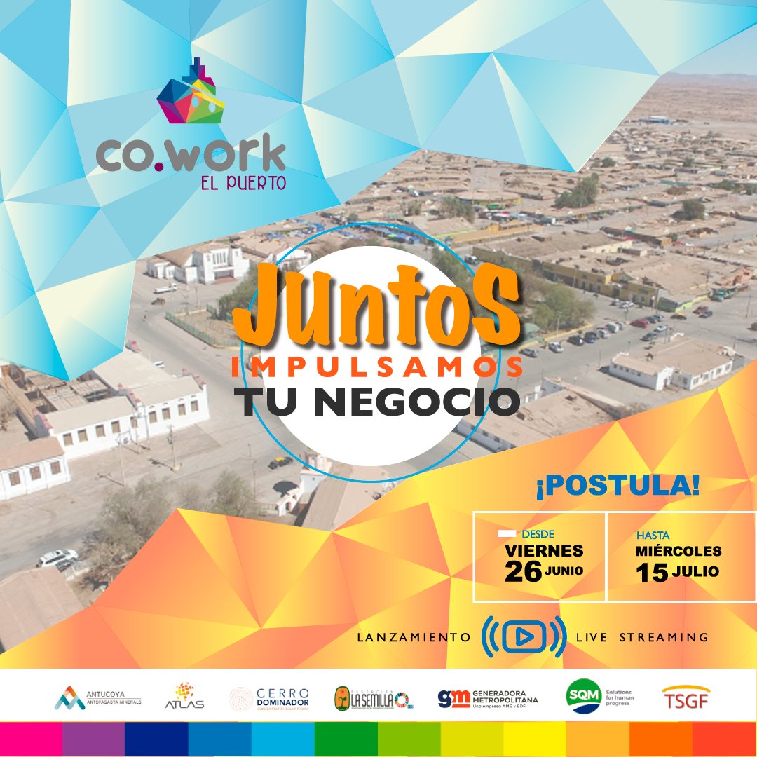 📣 ¡Emprendedores y microempresarios de María Elena y Quillagua! Se abrieron las postulaciones para el Fondo “Juntos Impulsamos Tu Negocio”.
Emprendedores informales ➡️ bit.ly/2VlCyAO
Microempresas ➡️ bit.ly/3dAeTTt

<a href="/aminerals/">Antofagasta Minerals</a> <a href="/CerroDominador/">Cerro Dominador</a> <a href="/GeneradoraMetro/">Generadora Metropolitana</a>