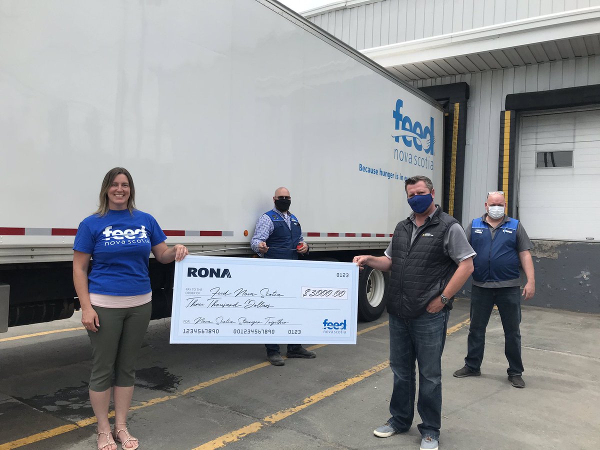 ElmsdaleRona's tweet photo. Our stores in Nova Scotia came together to present @feednovascotia with a $3000 donation. These funds will help Nova Scotians with the challenges brought about by the COVID-19 pandemic. https://t.co/5x2CGhVmop