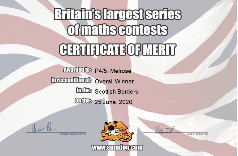 melrose_ps's tweet photo. Congratulations to P4/5 for winning the Scottish Borders Sum Dog Maths Contest this week.  Well done to all the pupils across the Borders who took part - everyone worked so hard and tried their best. https://t.co/aECKuvUxiD