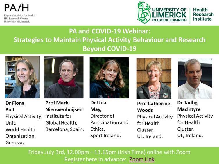 ‼️ Webinar ‼️
Physical activity and COVID-19
Hosted by <a href="/PAfH_UL/">Physical Activity for Health Research Centre @UL</a> on Friday 3rd July at 12pm
Register here:  us02web.zoom.us/meeting/regist…