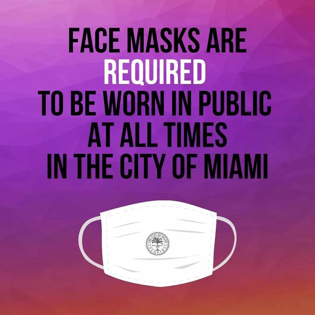 Facial masks must be worn in public at all times in <a href="/cityofmiami/">City of Miami</a>. For more information on the City’s Civil Infraction Ordinance &amp; Emergency Order, please read: bit.ly/3fRgdD4

#Manolo4OneMiami #StepUpMiami