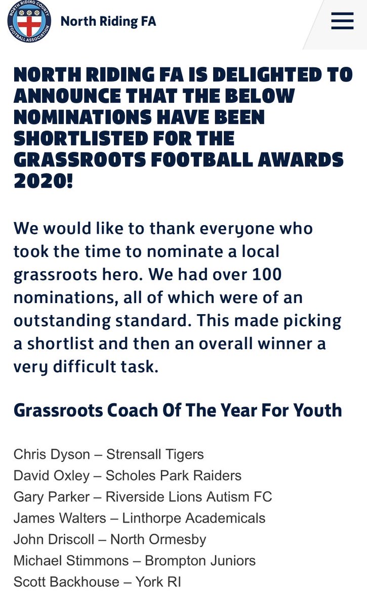 Our very own Chairman and U12’s coach has made the shortlist for Grassroots Coach of the Year! 

Well done James 👏🏻

#UTL